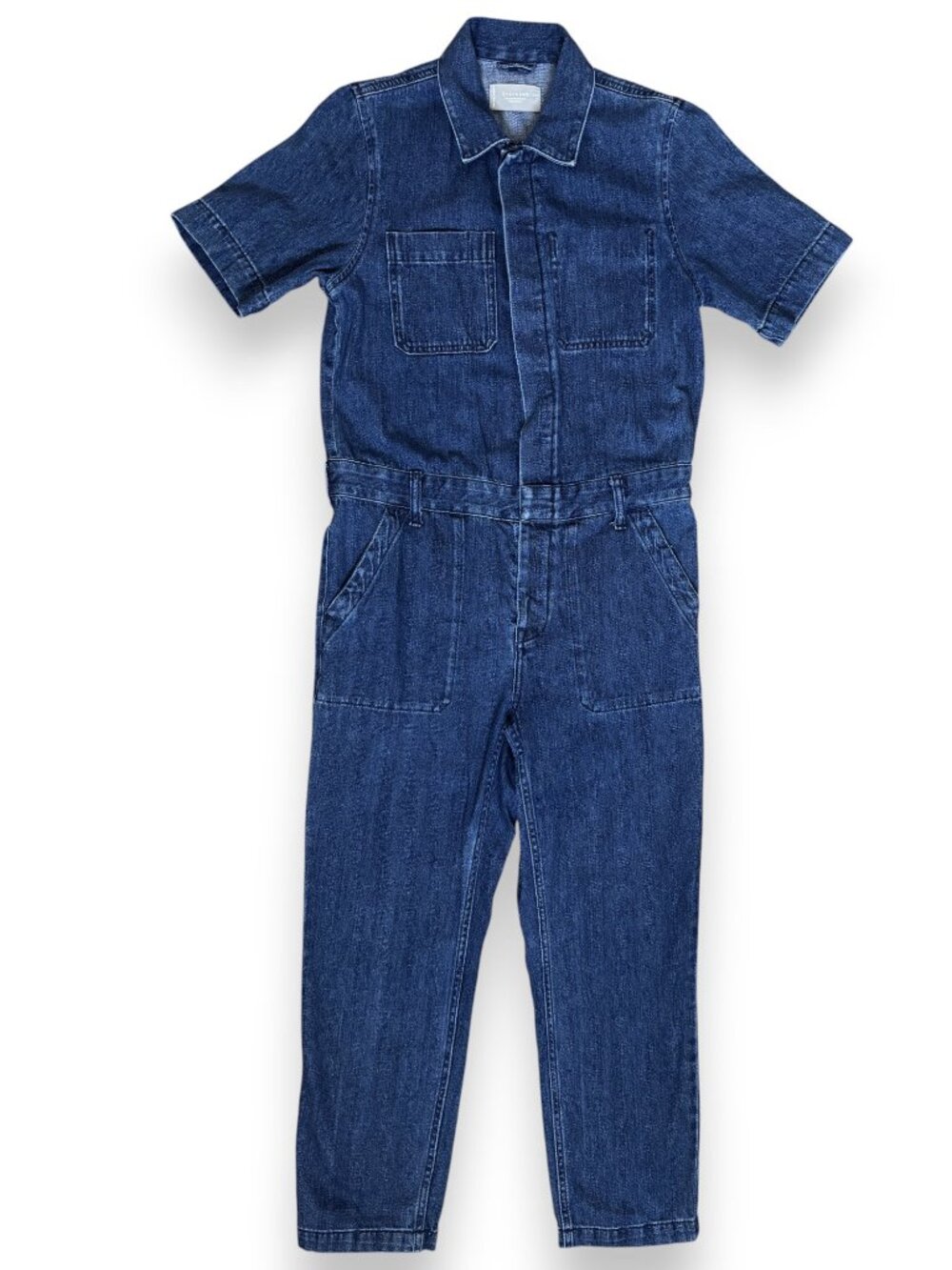 Everlane Denim Short Sleeve 100% Organic Cotton Jumpsuit With Pockets Size 4